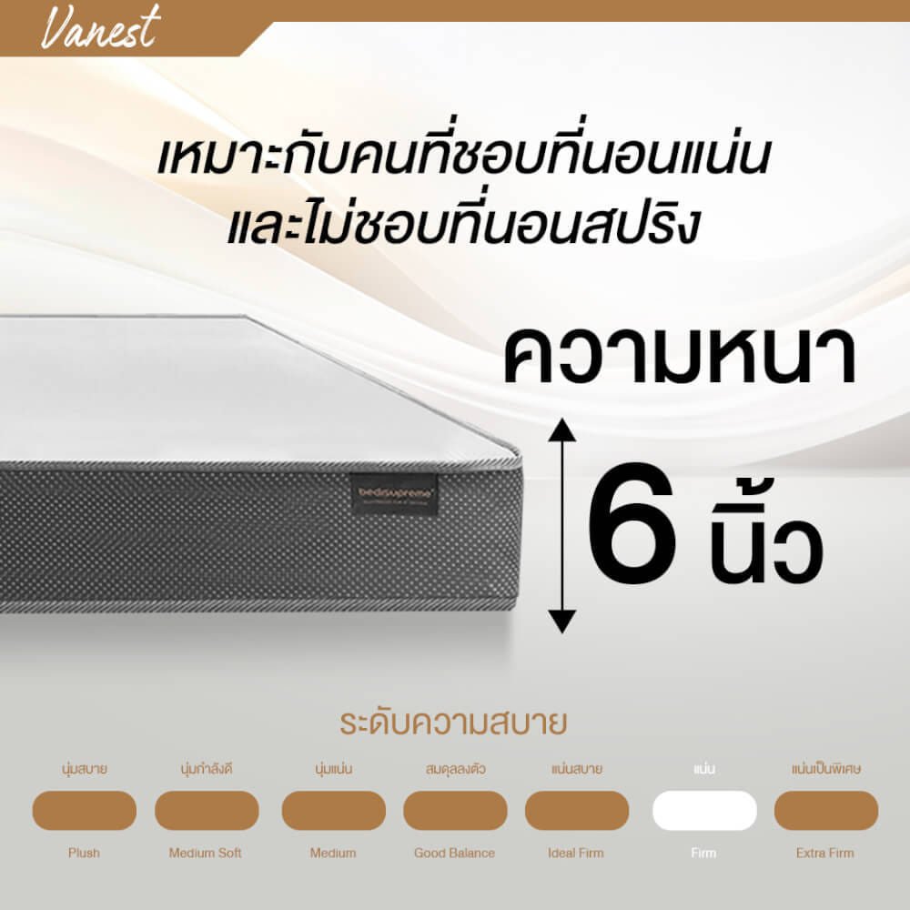 ที่นอนยางPE 5 ฟุต BEDIUPREME รุ่น VANEST สีขาว หนา 6 นิ้ว