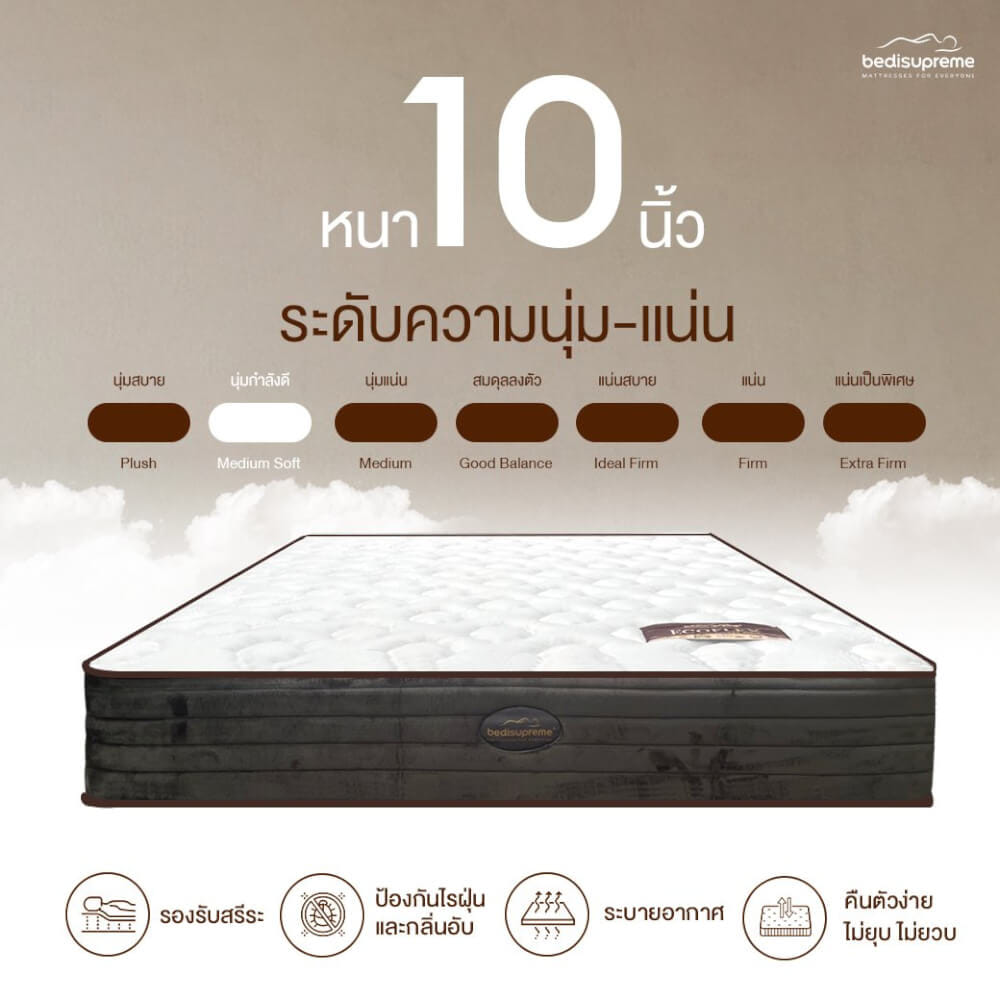 ที่นอนพ็อกเก็ตสปริง 3.5 ฟุต BEDISUPREME รุ่น ECOFLEX หนา 10 นิ้ว
