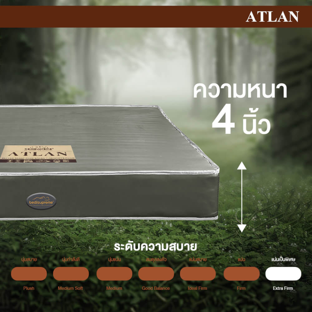 ที่นอน 3.5 ฟุต BEDISUPREME รุ่น ATLAN หนา 4 นิ้ว หนังPVC สีเทา