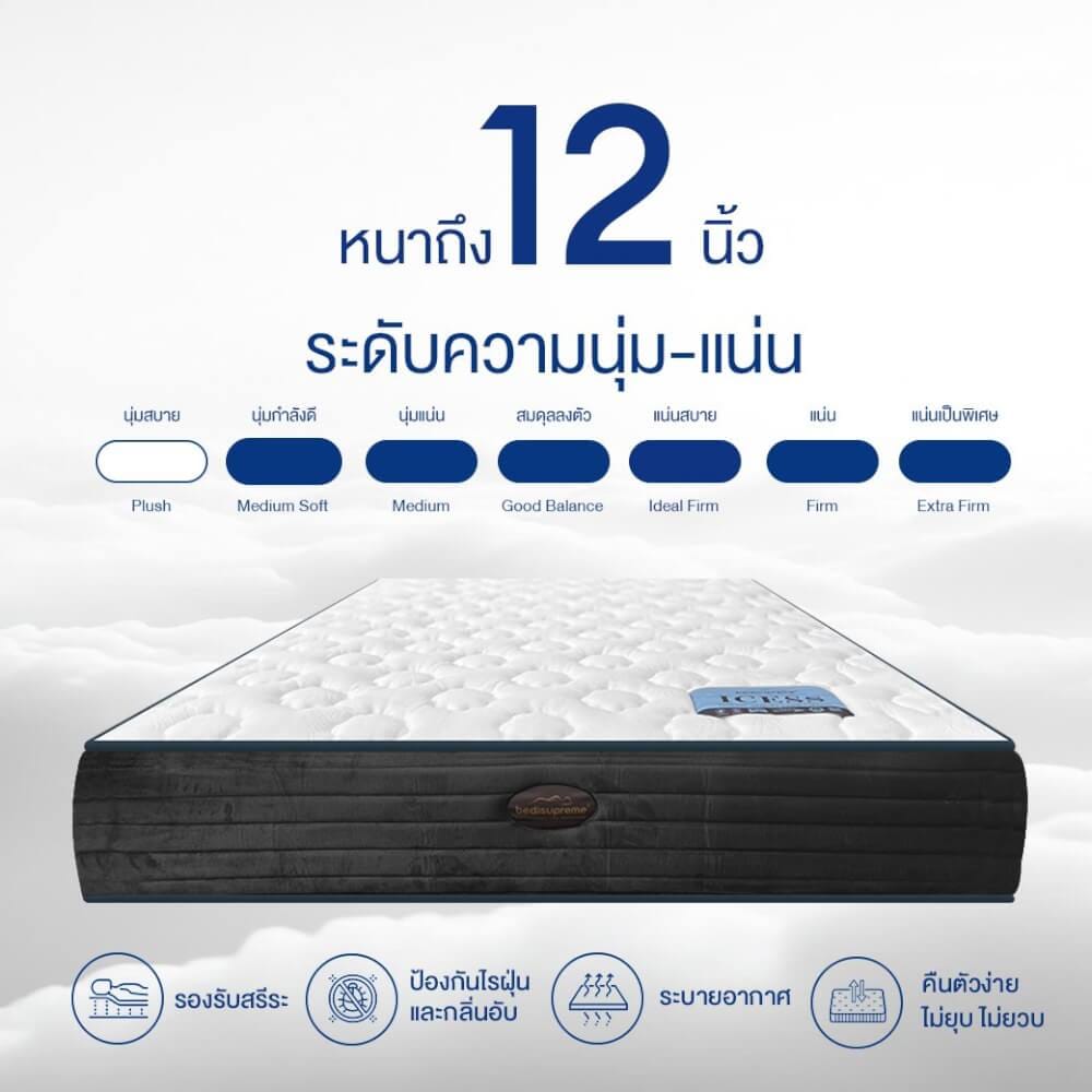 ที่นอนเมมโมรี่โฟมอัลตร้าไฮบริด 5 ฟุต BEDISUPREME รุ่น ICESS หนา 12 นิ้ว