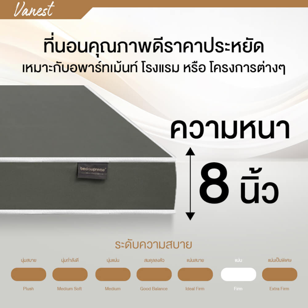 ที่นอนยางPE 6 ฟุต BEDISUPREME หุ้มหนังPVC สีเทา รุ่น VANEST หนา 8 นิ้ว_6