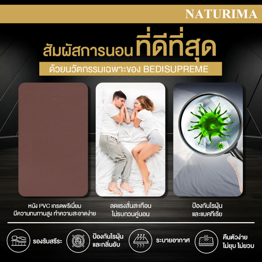 แผ่นรองนอน 6 ฟุต BEDISUPREME รุ่น NATURIMA หนา 4 นิ้ว หุ้มหนัง PVC_7