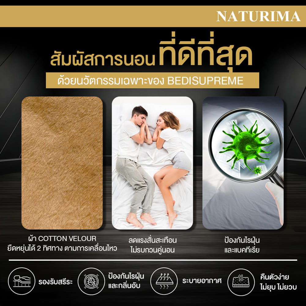 แผ่นรองนอน 6 ฟุต BEDISUPREME รุ่น NATURIMA หนา 4 นิ้ว หุ้มผ้า COTTON VELOUR