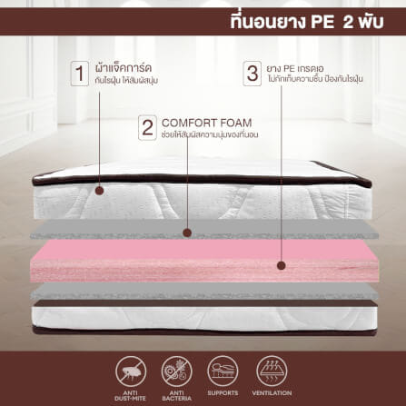 ที่นอนยางPE พับได้ 3.5 ฟุต BEDIUPREME ผ้าแจ๊คการ์ดสีขาว หนา 8 นิ้ว_2