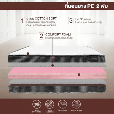 ที่นอนยางPE พับได้ 3 ฟุต BEDIUPREME สีขาว หนา 6 นิ้ว_2