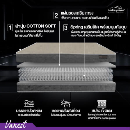 ที่นอน 3 ฟุต BEDISUPREME รุ่น VANEST+ หนา 8 นิ้ว สีน้ำตาล_2