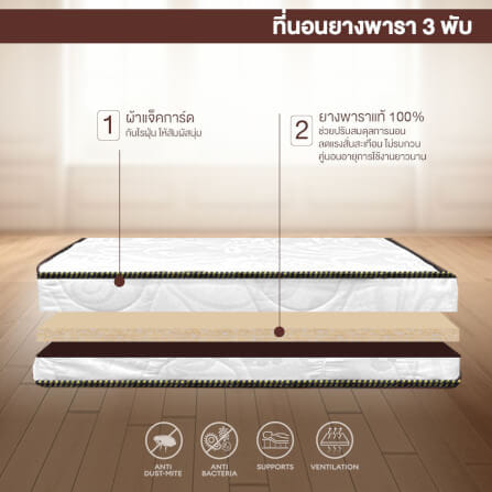 ที่นอนยางพาราแท้ 3 พับ 3 ฟุต BEDIUPREME หนา 2 นิ้ว_2
