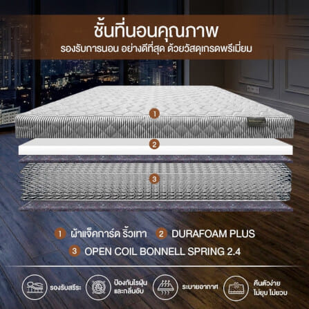 ที่นอนสปริง 3.5 ฟุต BEDISUPREME รุ่น HOTEL ELITE หุ้มผ้าริ้วเทา_2