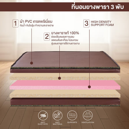 ที่นอนยางพาราแท้ 3 พับ 3 ฟุต BEDIUPREME หุ้มหนังPVC หนา 4 นิ้ว_3