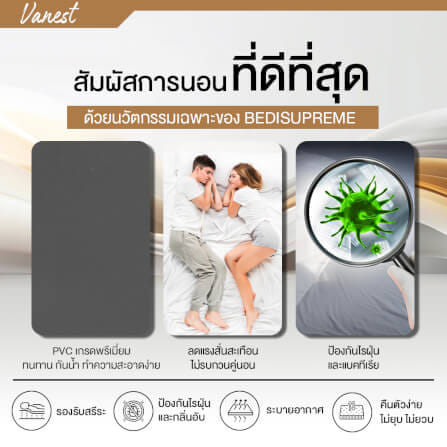 ที่นอนยางPE 3 ฟุต BEDIUPREME หุ้มหนังPVC สีเทา รุ่น VANEST หนา 6 นิ้ว_8