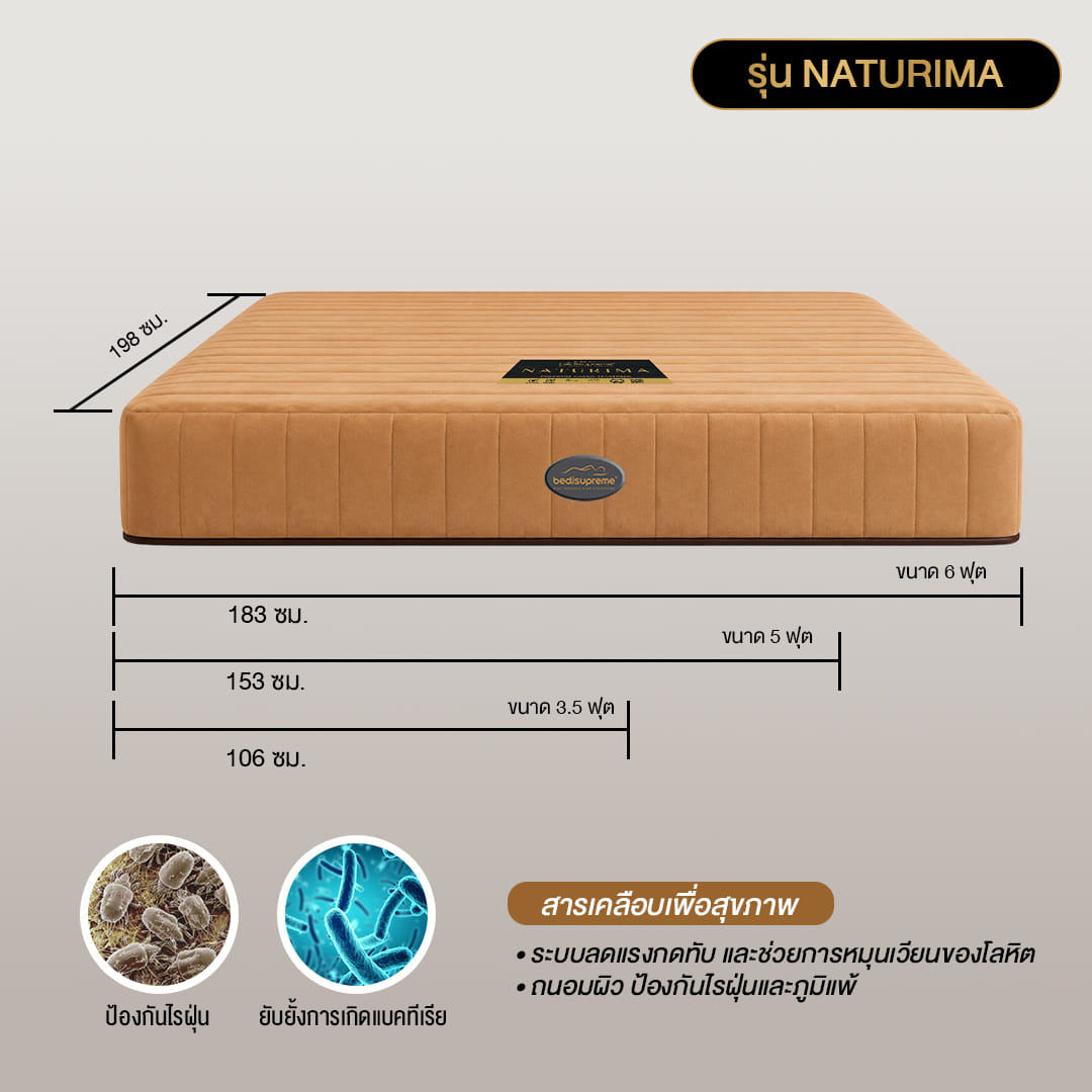 ที่นอนยางพาราแท้ BEDISUPREME ขนาด 3.5 ฟุต รุ่น NATURIMA หนา 8 นิ้ว_8