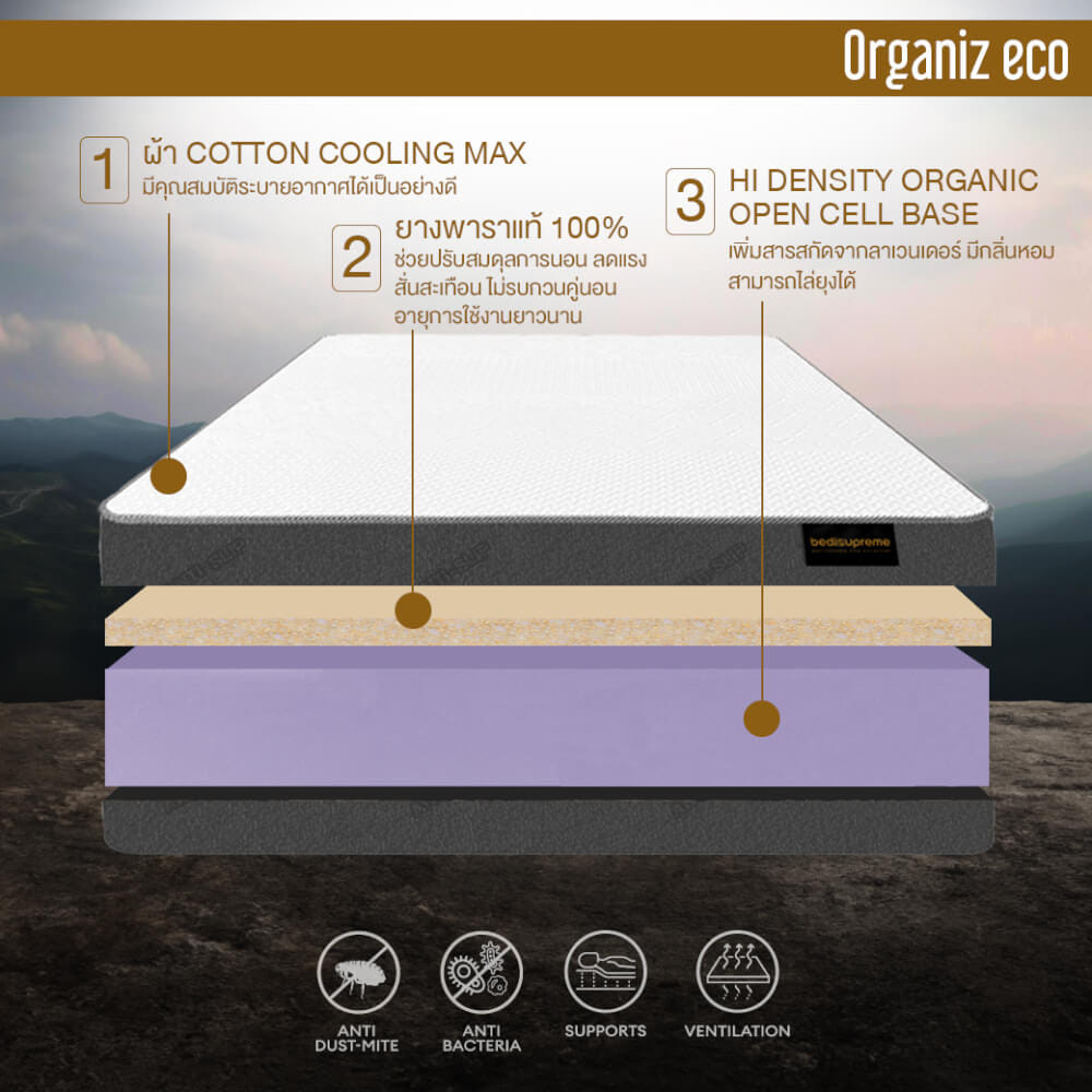 ที่นอน 5 ฟุต BEDISUPREME รุ่น ORGANIZ ECO หนา 7 นิ้ว