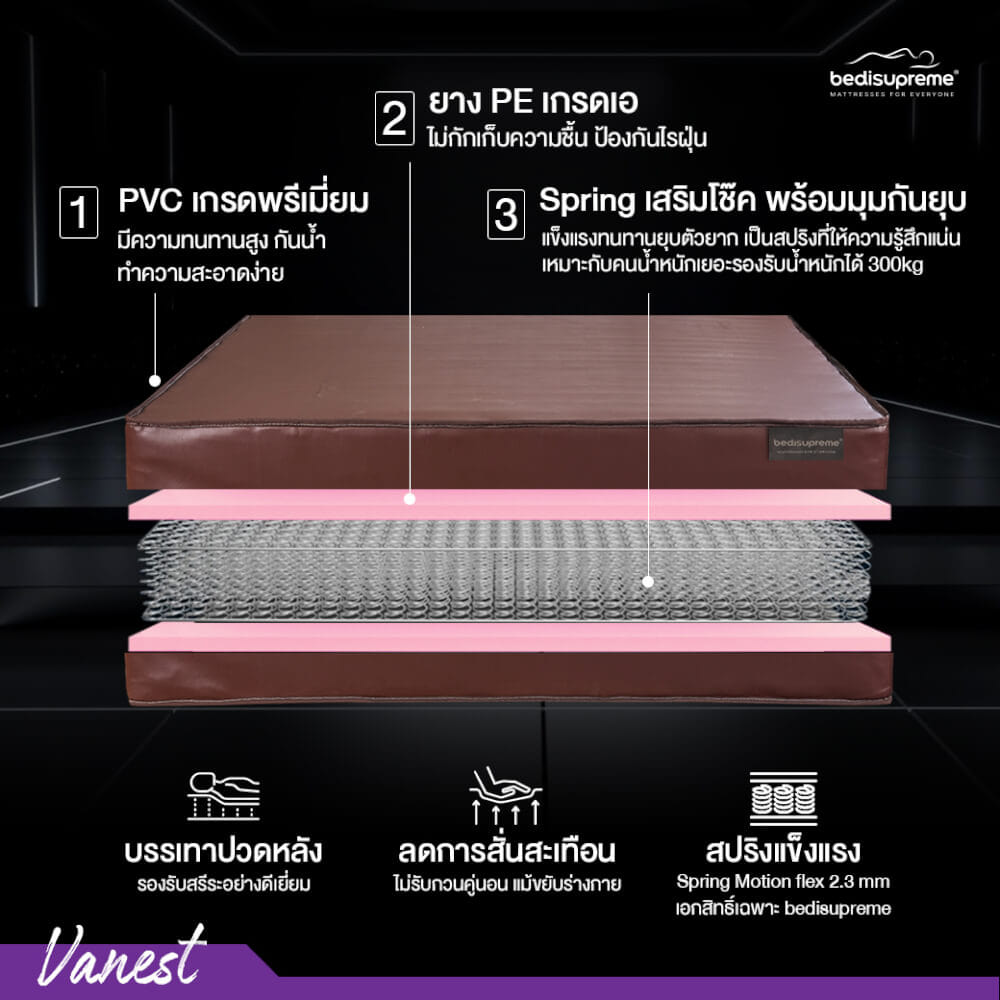 ที่นอน 3.5 ฟุต BEDISUPREME รุ่น VANEST หนา 9 นิ้ว สีน้ำตาล_2