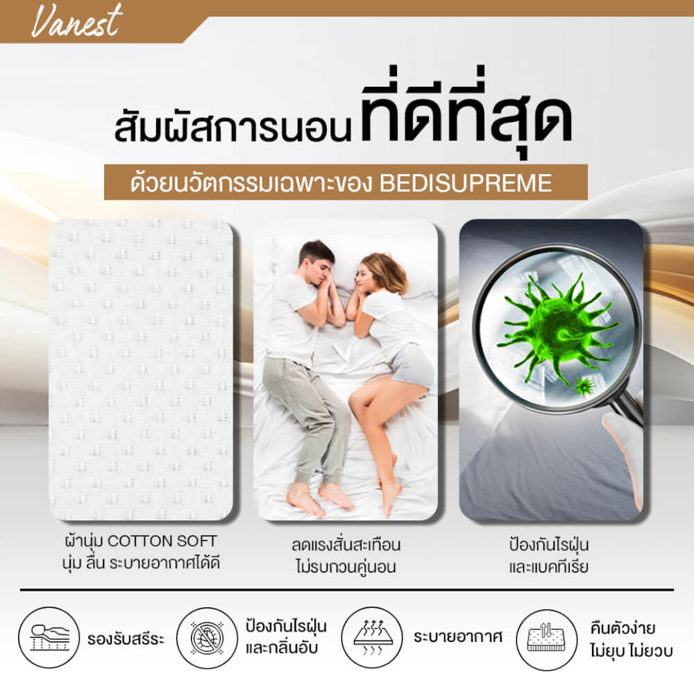ที่นอนยางPE 5 ฟุต BEDIUPREME รุ่น VANEST สีขาว หนา 8 นิ้ว_8