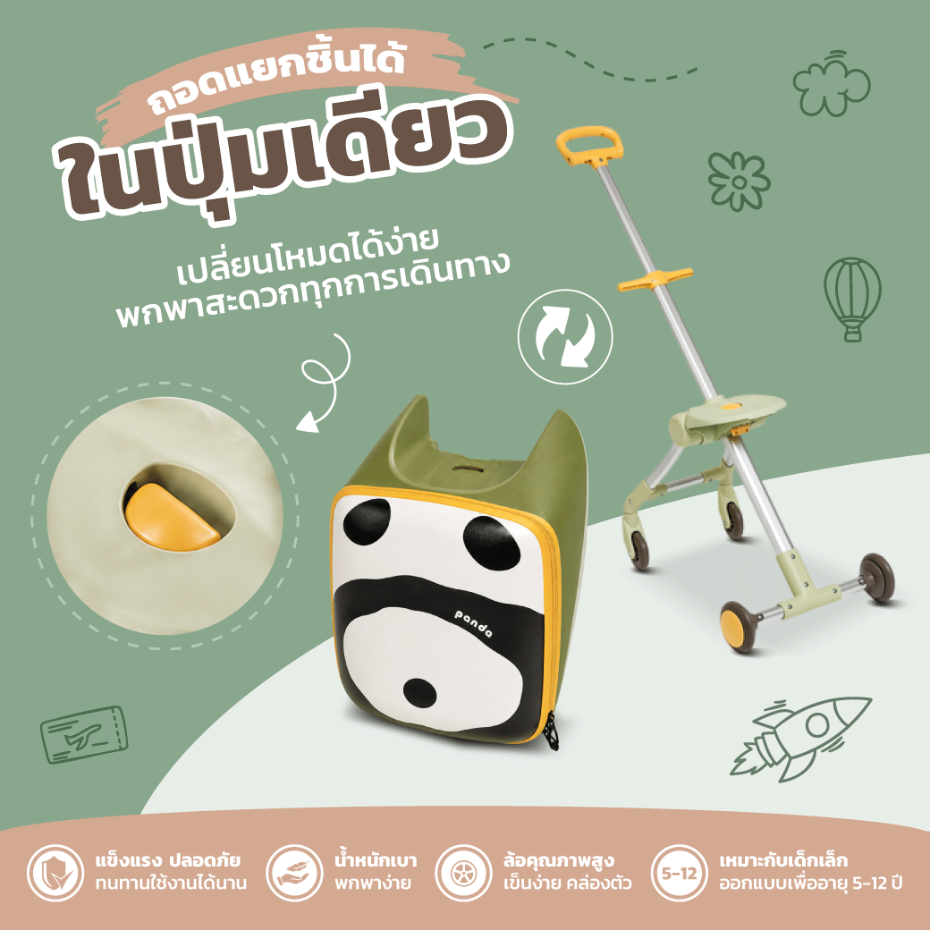 กระเป๋าเดินทางให้เด็กนั่งขี่ได้ (18 นิ้ว) MONOWHEEL RUMO RIDE-ON SUITCASE ลายแพนด้า (PANDA) ประกันสูงสุด 1 ปี_5