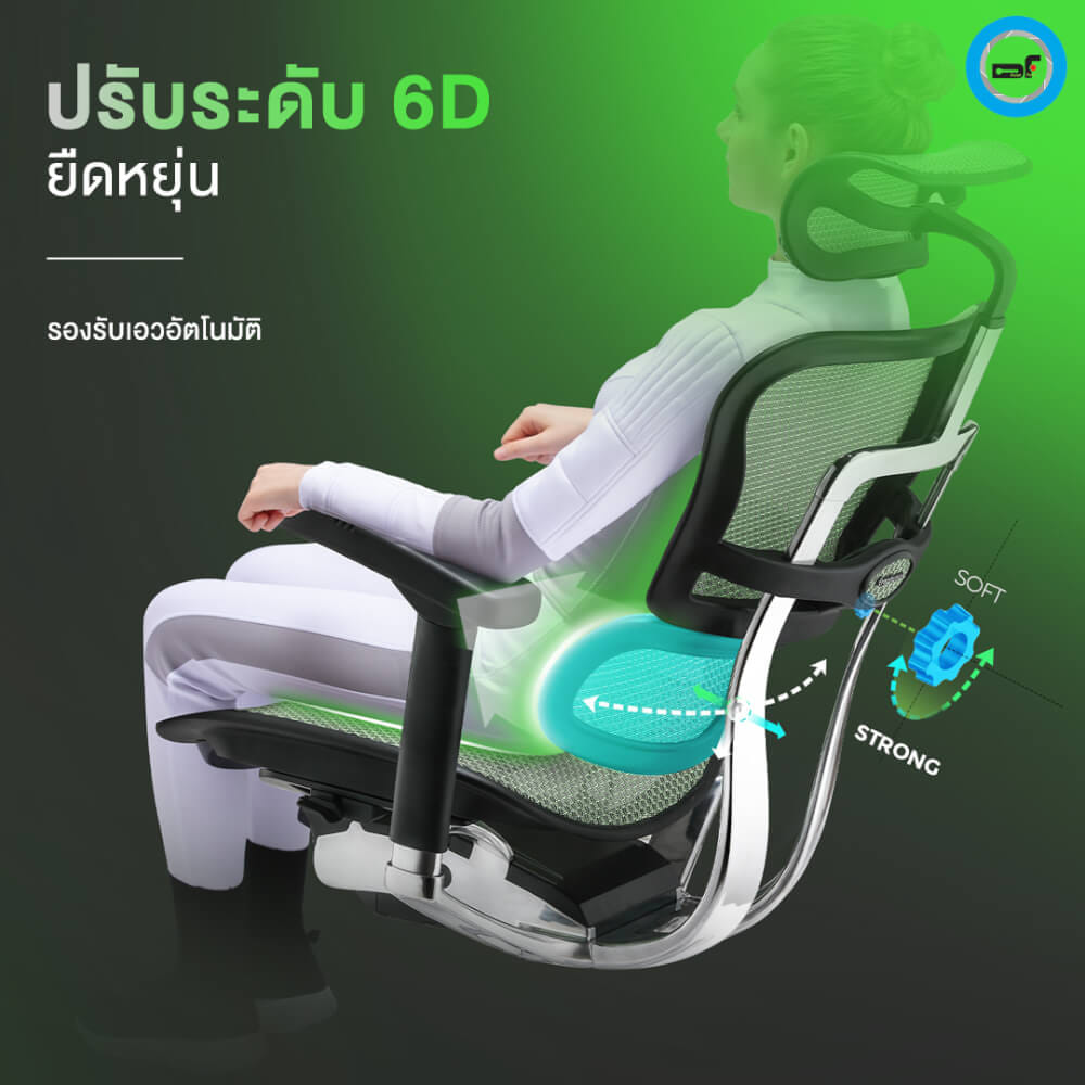 เก้าอี้เพื่อสุขภาพ DF PROCHAIR รุ่น Ergo Elite Pro+ สีเขียว
