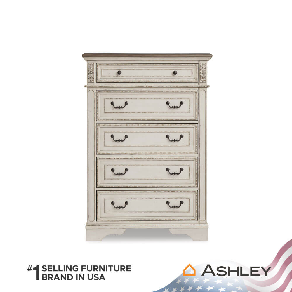 ตู้ลิ้นชัก 5 ลิ้นชัก ASHLEY FURNITURE HOMESTORE รุ่น REALYN/101 สีขาววินเทจ