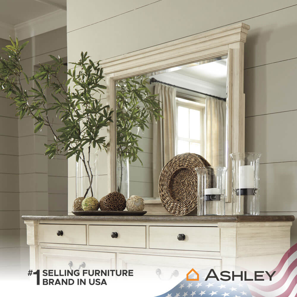 กระจกตั้งโต๊ะ ASHLEY FURNITURE HOMESTORE รุ่น BOLANBURG/105X95 สีขาววินเทจ
