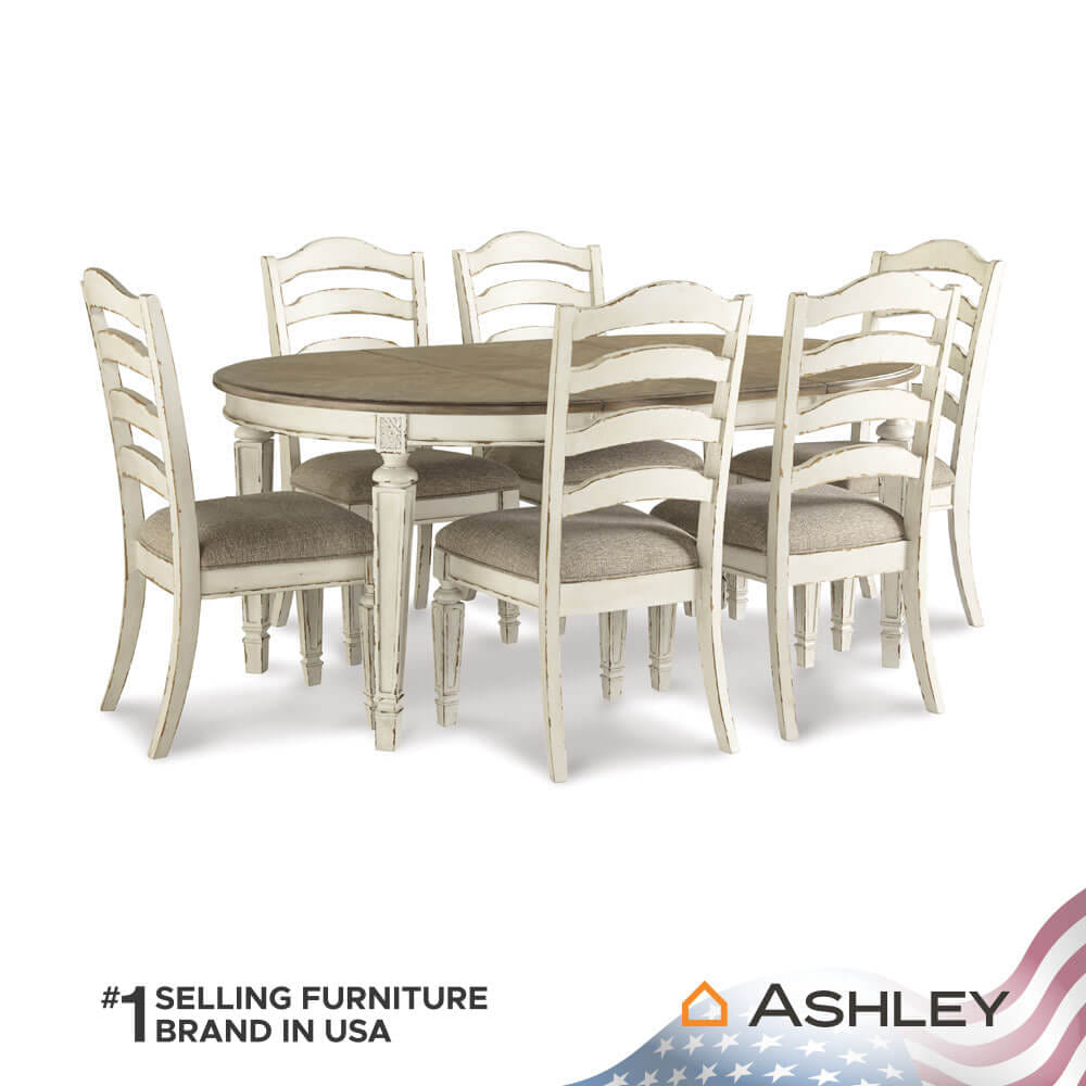 โต๊ะอาหาร ปรับขนาดได้ ASHLEY FURNITURE HOMESTORE รุ่น REALYN/121-182 สีขาววินเทจ