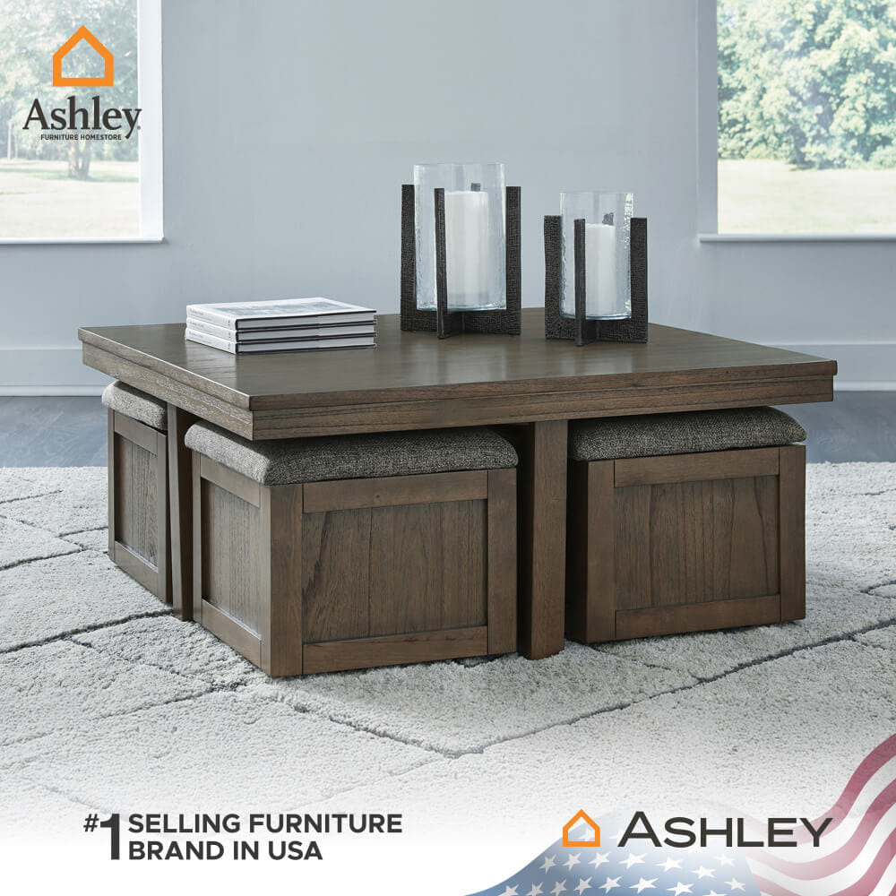 ชุดโต๊ะกลางพร้อมเก้าอี้สตูล ASHLEY FURNITURE HOMESTORE รุ่น BOARDERNEST/101 สีน้ำตาล_4
