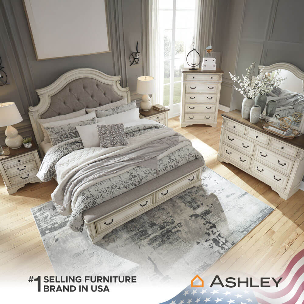 เตียงนอนขนาด 6 ฟุต ASHLEY FURNITURE HOMESTORE รุ่น REALYN/180 สีขาววินเทจ