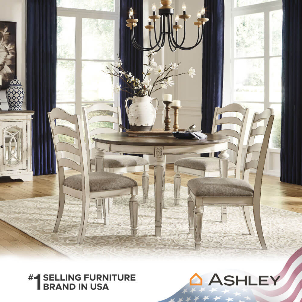 โต๊ะอาหาร ปรับขนาดได้ ASHLEY FURNITURE HOMESTORE รุ่น REALYN/121-182 สีขาววินเทจ