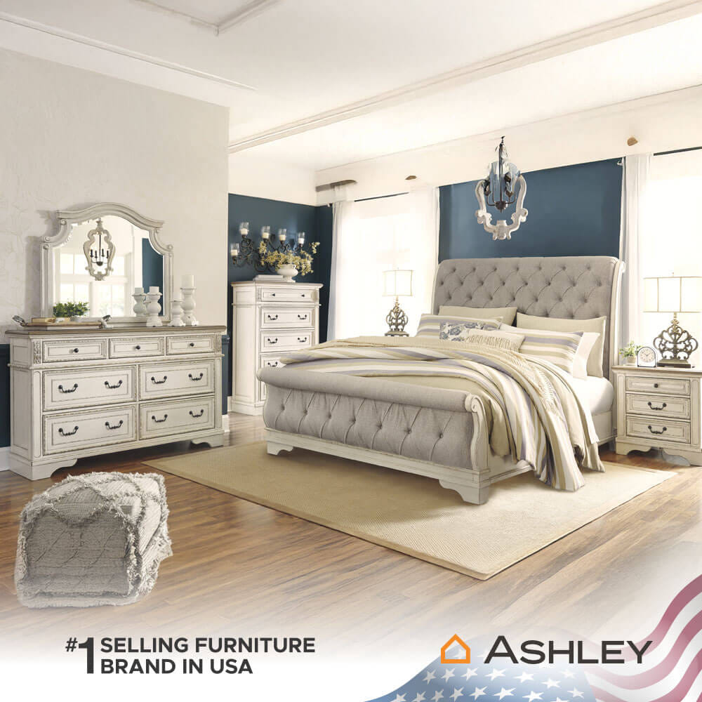 เตียงนอนขนาด 6 ฟุต (หัวเลื่อน) ASHLEY FURNITURE HOMESTORE รุ่น REALYN/180 สีขาววินเทจ_5