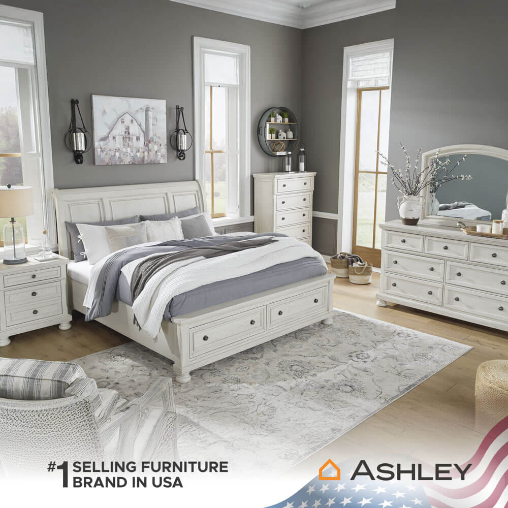 เตียงนอนขนาด 6 ฟุต ASHLEY FURNITURE HOMESTORE รุ่น ROBBINSDALE/180 สีขาววินเทจ