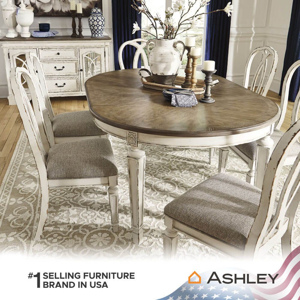 โต๊ะอาหาร ปรับขนาดได้ ASHLEY FURNITURE HOMESTORE รุ่น REALYN/121-182 สีขาววินเทจ