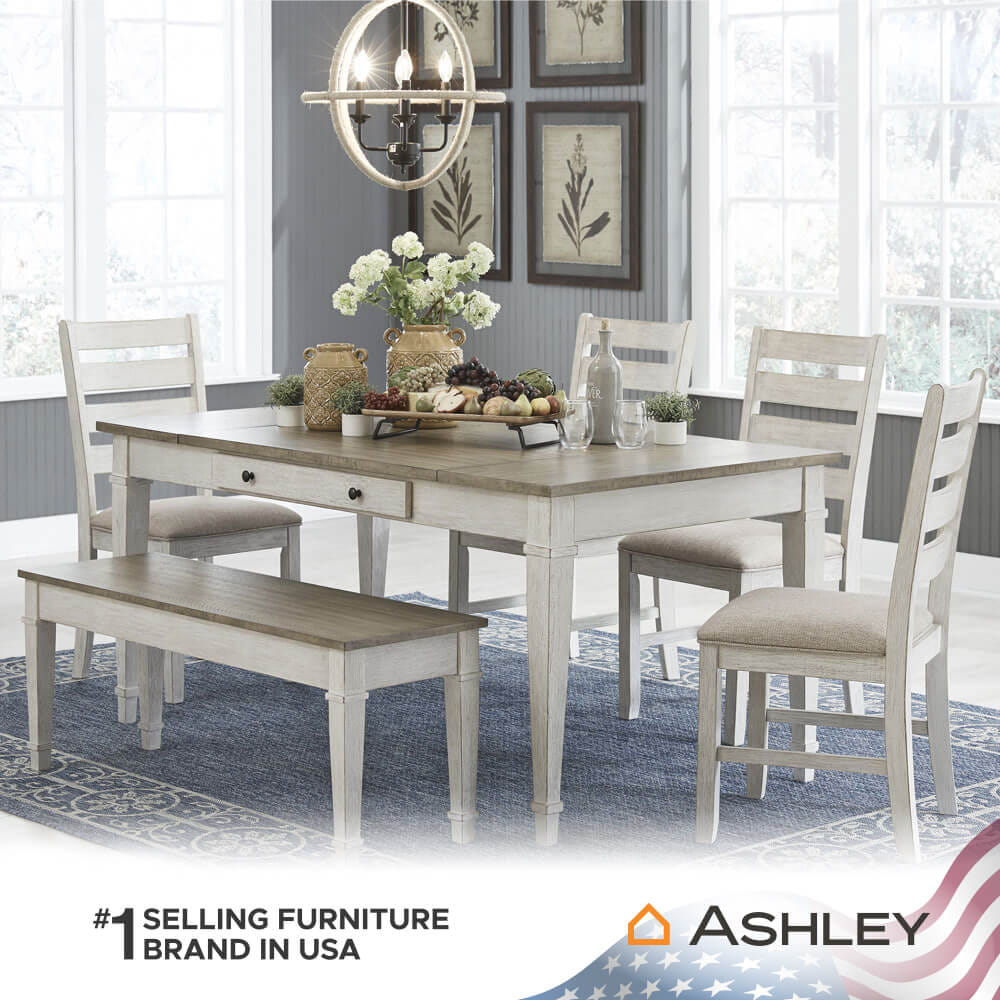 โต๊ะอาหารพร้อมลิฟท์ท็อป ASHLEY FURNITURE HOMESTORE รุ่น SKEMPTON/167 สีขาววินเทจ