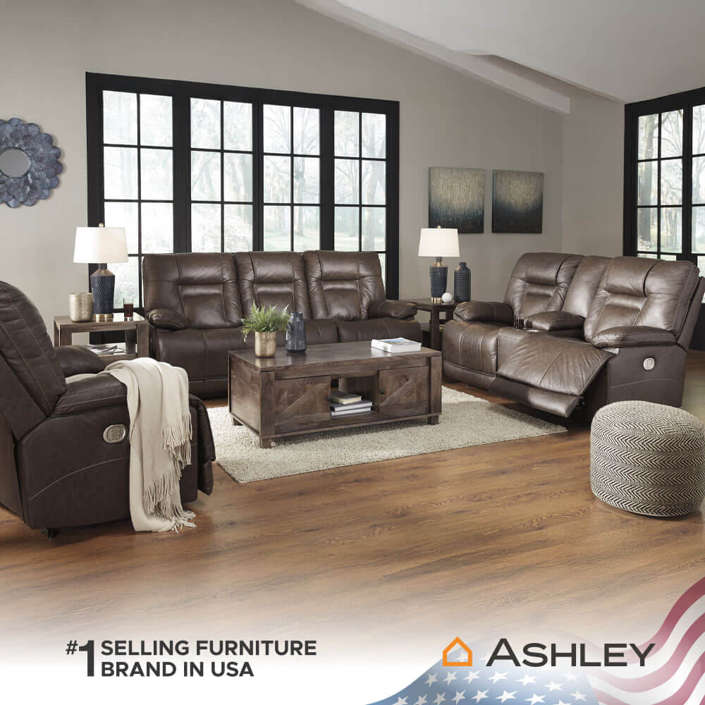โซฟาปรับเอนไฟฟ้า 3 ที่นั่ง พร้อมพนักพิงศีรษะปรับได้ ASHLEY FURNITURE HOMESTORE รุ่น WURSTROW/3RRM สีน้ำตาล