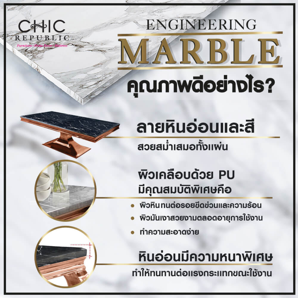 โต๊ะอาหาร CHIC REPUBLIC รุ่น SANTIAGO-RG/220 MARBLE สีดำ_6