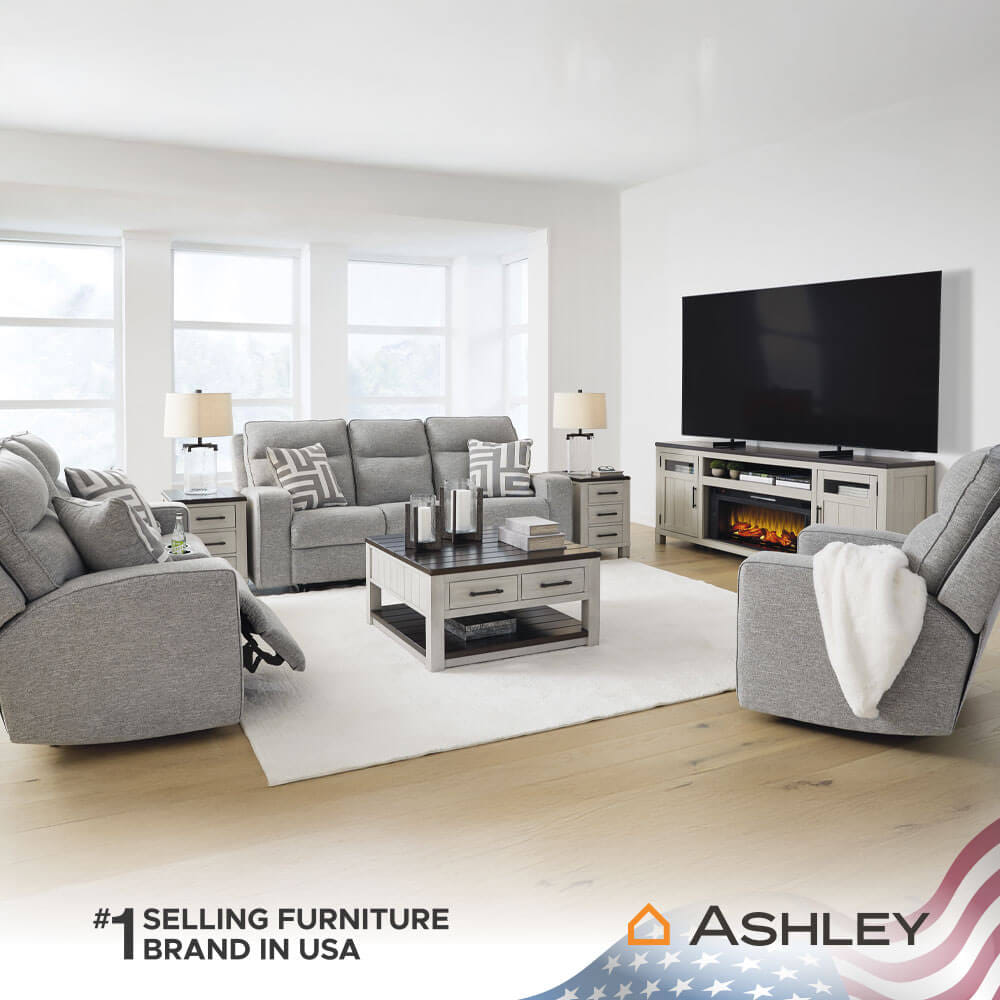 โซฟาปรับเอนไฟฟ้า 2 ที่นั่งพร้อมที่วางแขน ASHLEY FURNITURE HOMESTORE รุ่น BISCOE/2RRM สีเทาอ่อน