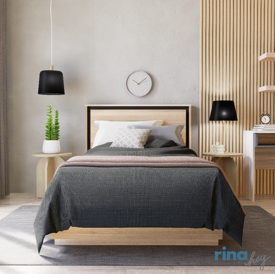 เตียง 3.5 ฟุต RINA HEY  รุ่น THE LINE/105 สีน้ำตาลอ่อน