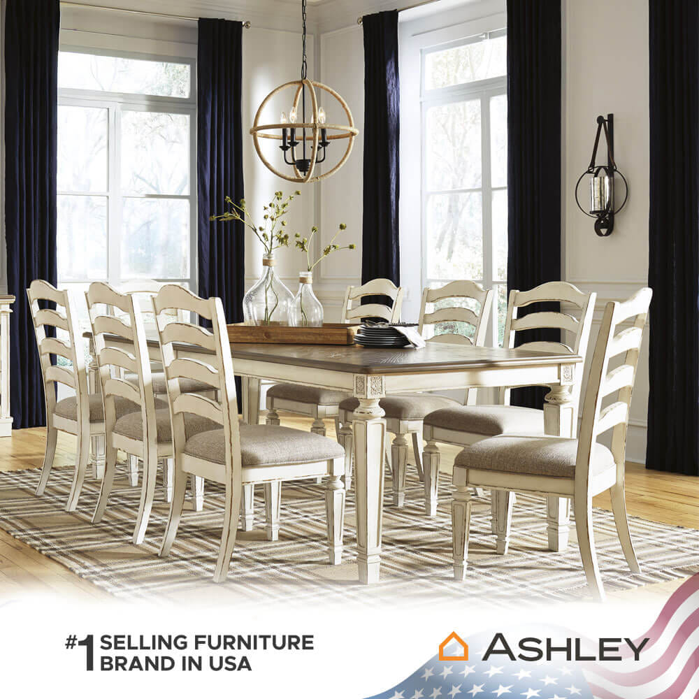 โต๊ะอาหาร ปรับขยายได้ ASHLEY FURNITURE HOMESTORE รุ่น REALYN/198-243 สีขาววินเทจ