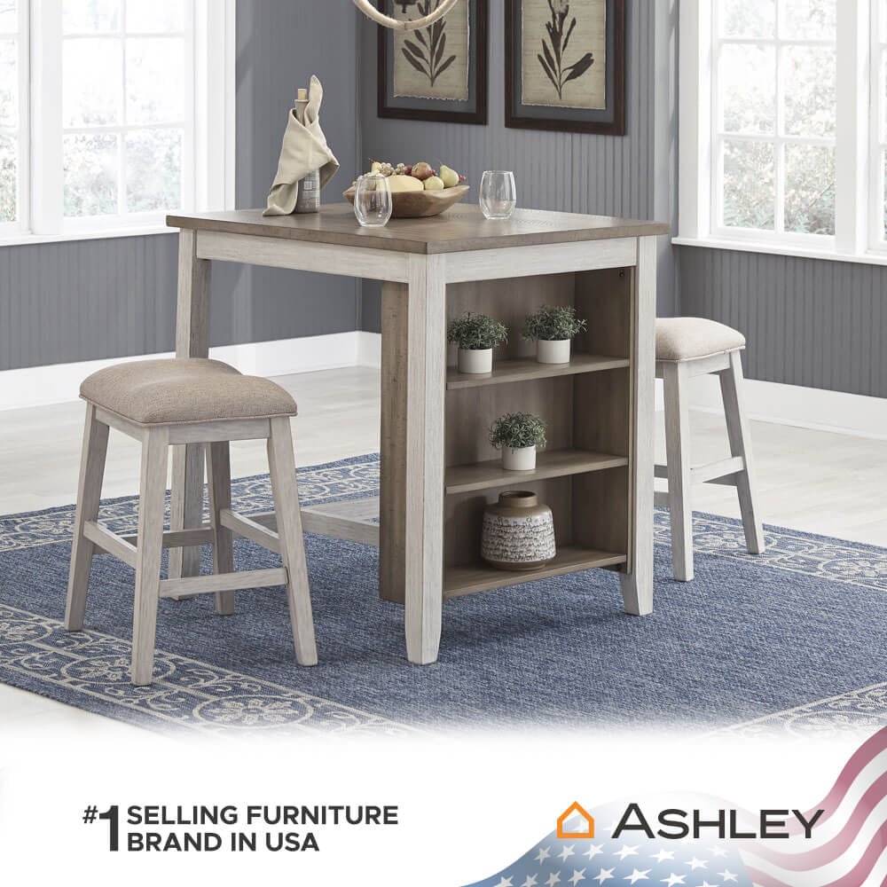ชุดโต๊ะบาร์ ASHLEY FURNITURE HOMESTORE รุ่น SKEMPTON/3 สีขาววินเทจ