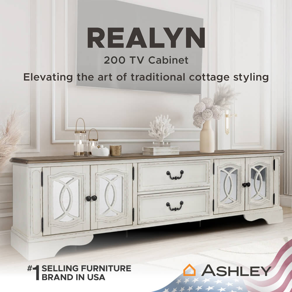 ตู้วางทีวี ASHLEY FURNITURE HOMESTORE รุ่น REALYN/200 สีขาววินเทจ