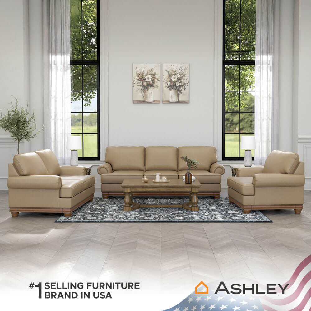 โซฟา 3 ที่นั่ง ASHLEY FURNITURE HOMESTORE รุ่น STOUGHTON-O/3 สีโซฟาสีน้ำตาล/ขาโซฟาสีน้ำตาล
