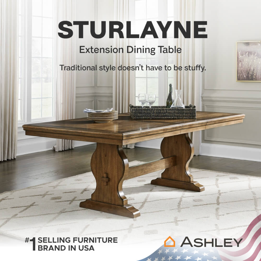 โต๊ะอาหาร ปรับขนาดได้ ASHLEY FURNITURE HOMESTORE รุ่น STURLAYNE/172-218 สีน้ำตาล