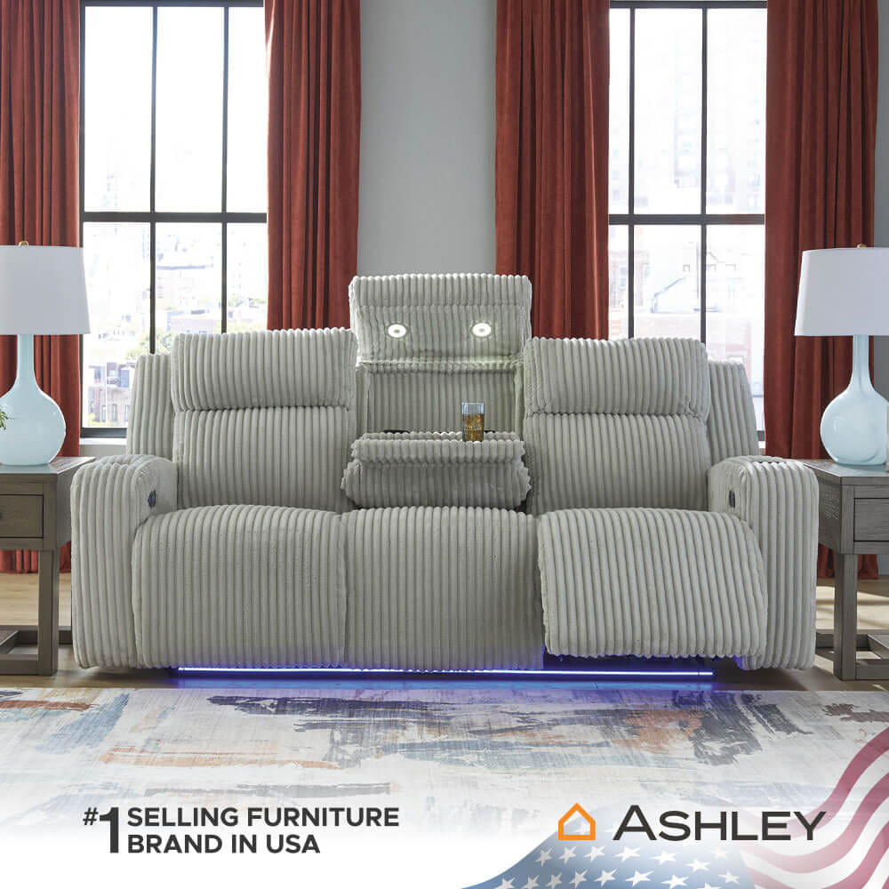 โซฟาปรับเอนไฟฟ้า 3 ที่นั่ง พร้อมพนักพิงศีรษะปรับได้ ASHLEY FURNITURE HOMESTORE รุ่น TWINBROOKE/3RRM สีเทาอ่อน