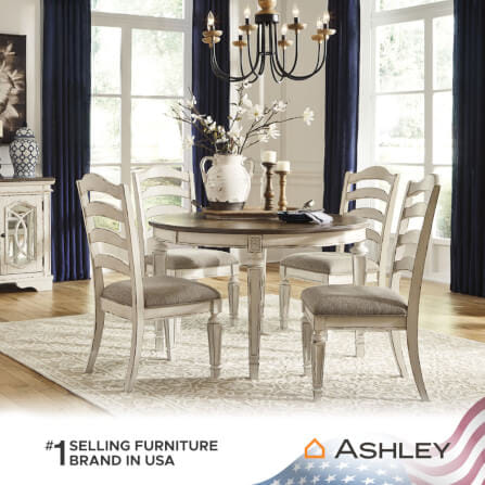 โต๊ะอาหาร ปรับขนาดได้ ASHLEY FURNITURE HOMESTORE รุ่น REALYN/121-182 สีขาววินเทจ_4