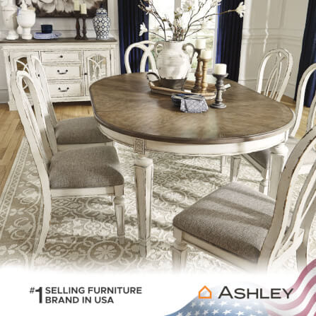 โต๊ะอาหาร ปรับขนาดได้ ASHLEY FURNITURE HOMESTORE รุ่น REALYN/121-182 สีขาววินเทจ_5