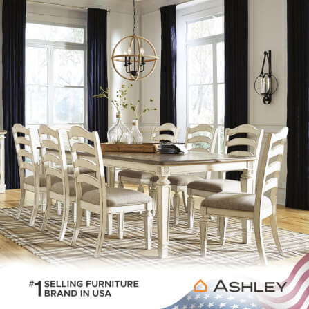 โต๊ะอาหาร ปรับขยายได้ ASHLEY FURNITURE HOMESTORE รุ่น REALYN/198-243 สีขาววินเทจ_5