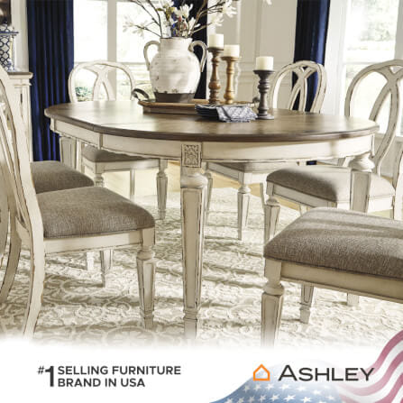 โต๊ะอาหาร ปรับขนาดได้ ASHLEY FURNITURE HOMESTORE รุ่น REALYN/121-182 สีขาววินเทจ_7