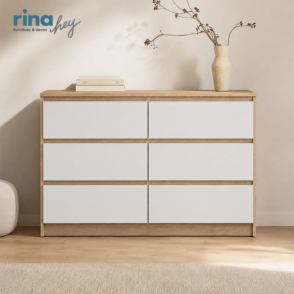 ตู้ลิ้นชัก 6 ลิ้นชัก RINA HEY รุ่น NORM/120 สีไวท์โอ๊ค_1