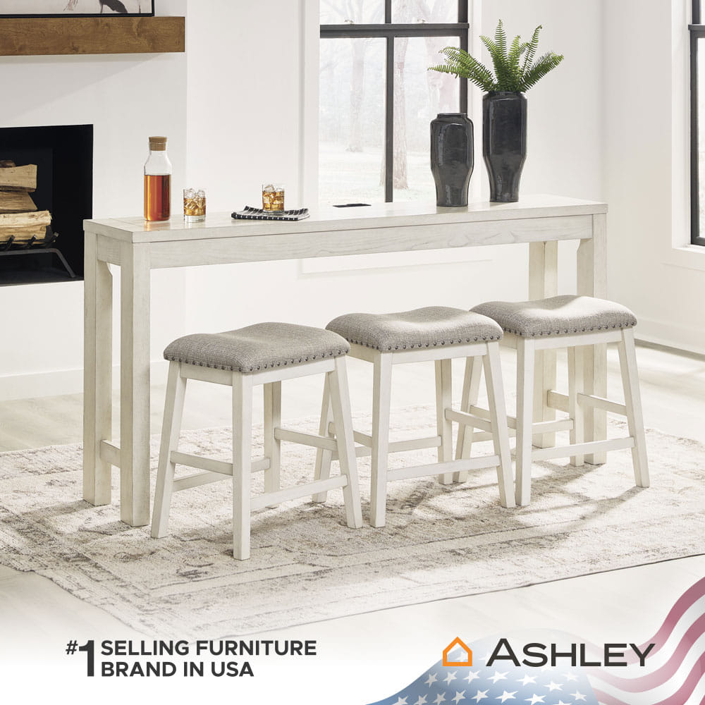 ชุดโต๊ะบาร์ 3 ที่นั่ง ASHLEY FURNITURE HOMESTORE รุ่น ROBBINSDALE/4 สีขาววินเทจ_6