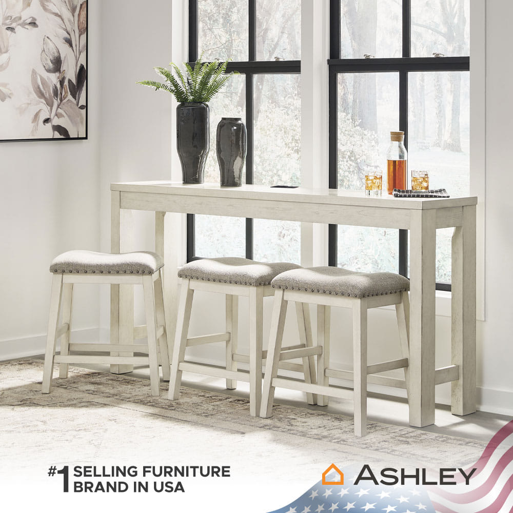 ชุดโต๊ะบาร์ 3 ที่นั่ง ASHLEY FURNITURE HOMESTORE รุ่น ROBBINSDALE/4 สีขาววินเทจ_7