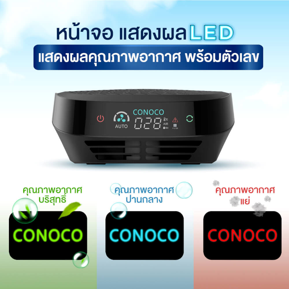 เครื่องฟอกอากาศในรถยนต์ CONOCO C8 PRO สีดำ