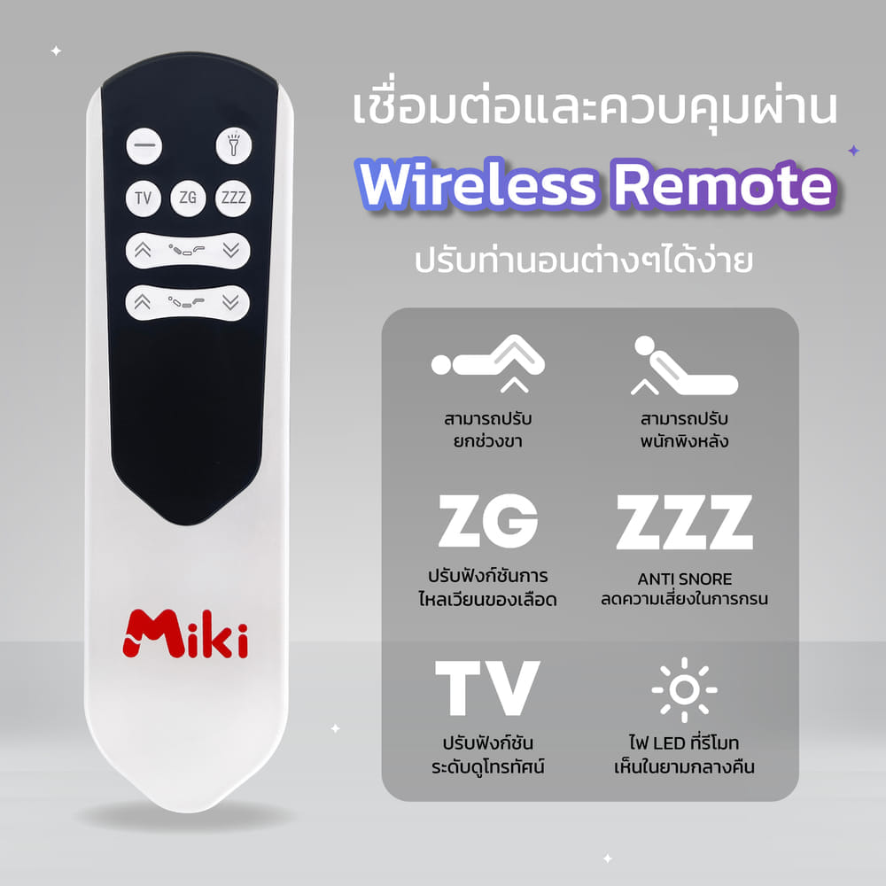 เตียงปรับระดับไฟฟ้า MIKI ชุด BED FRAME 7 ฟุต
