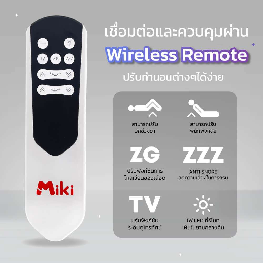 เตียงปรับระดับไฟฟ้า MIKI ชุด BED FRAME 6 ฟุต